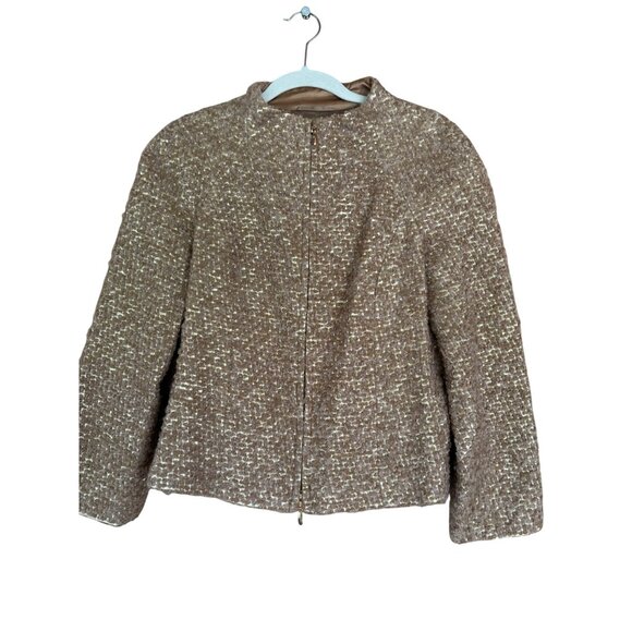 Escada Vintage Womens Tweed Jacket  Zip-Up Made In Germany Brown & Cream - Picture 2 of 16